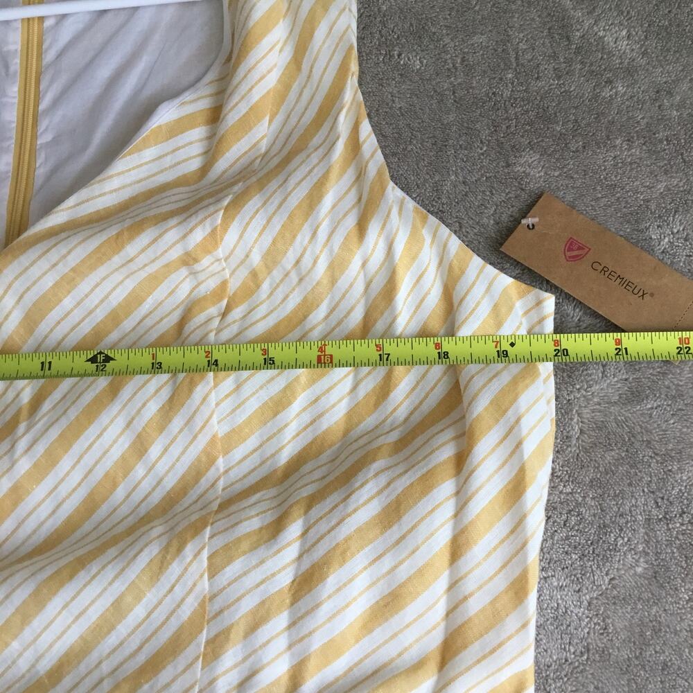 CREMIEUX Dress Tiered Maxi Sundress V Neck Linen Cotton Yellow Ivory Sz 14 - Picture 6 of 7